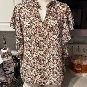 c womens Alex & Lili casual cap sleeve paisley pullover top size XL.  EUC